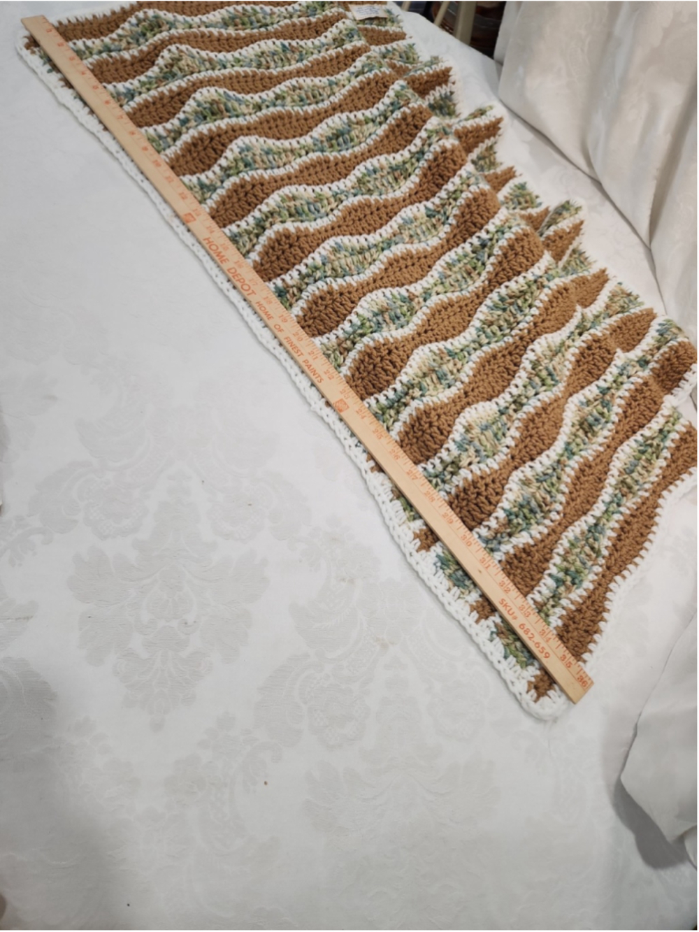 Hand Crocheted Baby Afghan Blanket Brown Green White Ripple 36 x 40 - Picture 5 of 6